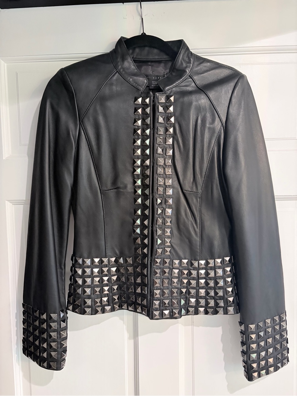 Vintage Sheri Bodell Studded genuine black lamb leather Jacket – Small